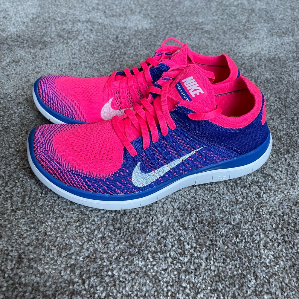 RARE Nike Free 4.0 Flyknit Sz 8.5 In Pink Flash/White-Game Royal - Picture 4 of 12